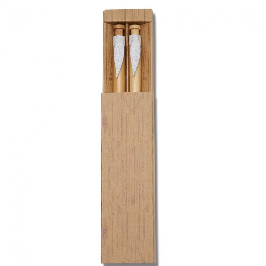 Conjunto Caneta e Lapiseira Bambu  - Brinde Personalizado Cód. 14334-BCO - 1